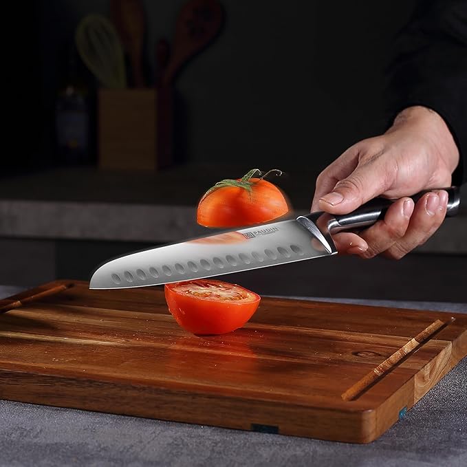PAUDIN Santoku Knife, Switzer Kitchen Knife 7 Inch, Ultra Sharp Knife- Forged High Carbon German Stainless Steel, Professional Chefs Knife with Ergonomic Handle, Gifts for Holiday