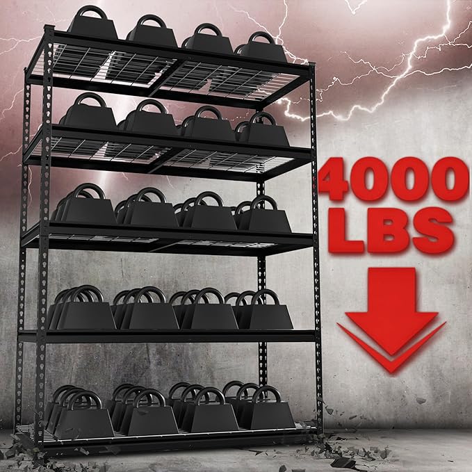 WORKPRO 5-Tier Heavy Duty Metal Shelving Unit, 48”W x 24”D x 72”H, Adjustable Storage Rack, 4000 lbs Total Load Capacity, Ideal for Garage, Basement, Warehouse, Workshop