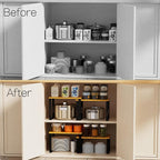 Adjustable Storage Shelves for Kitchen Cabinet Organization - Set of 2 Stackable Metal & Solid Wood Racks, Space-Saving Design for Countertop/Pantry/Garage, Easy Assembly(2 Packs/Medium/Black)