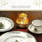 Spode Christmas Tree 12" Gold Round Serving Platter - Porcelain Serving Plate for Holiday Snacks, Appetizers, Buffet Displays - Microwave & Dishwasher Safe - Elegant Holiday Tableware