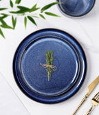 TheTerra Ceramic Dinnerware Sets for 4, 12 Pieces Handmade Reactive Glaze Plates and Bowls Set, Scratch Resistant Dish Set, Oven & Microwave & Dishwasher Safe, Blue