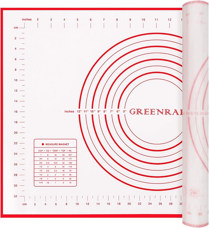 Large Silicone Pastry Mat Extra Thick Non Stick Baking Mat with Measurement Fondant Mat, Counter Mat, Dough Rolling Mat, Oven Liner, Pie Crust Mat (L-16''(W)24''(L), Red)