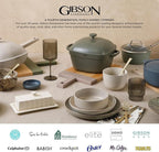 Gibson Elite Rhinebeck 16-Piece Double Bowl Dinnerware Set, Service for 4 – White and Black Stoneware Plates and Bowls