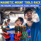 ULIBERMAGNET Magnetic Screwdriver Holder,Magnetic Wrench Holder,Heavy Duty Red Metal Hand Tool Storage Organizer,Set of 2 Magnetic Mount Tool Holder for Garage,Workbench,Tool Cart,PegBoard