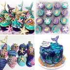SAKOLLA Mermaid Theme Silicone Fondant Mold - Mermaid Tail Seashell Starfish Hippocampus Conch Silicone Mold for Under The Sea Cake Decoration, Gum Paste, Polymer Clay, Cupcake Decor, Sugar Craft