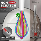 Walfos Whisk,5+7+9+11in Silicone Whisks for Cooking,Rainbow Wisk for Non-Stick Cookware,Balloon Egg Whisks Perfect for Blending,Baking,Beating,Minxing.BPA Safe and Dishwasher safe.Colorful 4pcs.