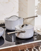 Caraway Nonstick Ceramic Sauce Pan with Lid (3 qt) - Non Toxic, PTFE & PFOA Free - Oven Safe & Compatible with All Stovetops (Gas, Electric & Induction) - Black