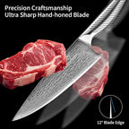 NANFANG BROTHERS® Kitchen Knife Set with Magnetic Knife Holder, 6-Piece Damascus Steel Knives & Acacia Wood magnetic Block - Includes Chef, santoku, Bread, Small Santoku, Fruit Knives
