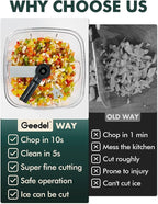 Manual Food Processor Vegetable Cutter, Geedel Pull Chopper with String, Food Chopper Vegetable Cutter for Veggies, Fruits, Salad, Onion, Nuts, etc, 2 Cup(500ml), Black