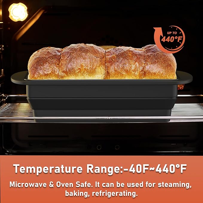 2 Packs of Collapsible Silicone Bread Loaf Pan with Metal Reinforced Rim Support - Nonstick Silicone Baking Mold for Homemade Loaf, Bread and Meatloaf - (9"x4"x2.5", Black, 2 Pieces)