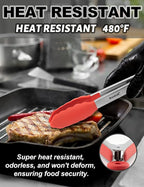 Anaeat Non-Stick Silicone Locking Tong Set of 3 - Stainless Steel 7", 9" and 12" Kitchen Food Tongs with Non-Slip Silicone Tips and Grip for Cooking, Baking and BBQ - Heat Resistant up to 480°F (Red)