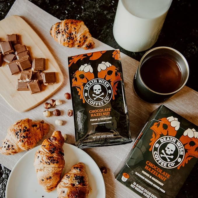 DEATH WISH COFFEE - Chocolate Hazelnut Ground Coffee, Fair Trade (14 oz)