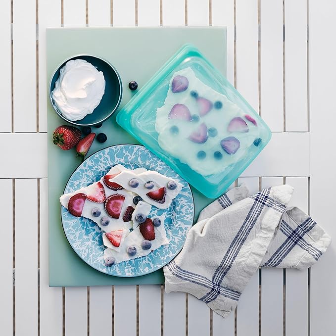 Stasher Premium Silicone Reusable Food Storage Bags, 4-Pack, Aqua, Multi-Use Food Storage Bags, Lunch Bag, Travel Containers, BPA Free, Leak-free, Dishwasher-Safe, Eco-friendly