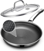 Non Stick Frying Pans 12 inch, Hybrid Frying Pans Nonstick with Lid,non stick Stainless Steel Skillets, Dishwasher and Oven-Safe Chef Pan, Induction Compatible Cooking Pan, PFOA Free Cookware