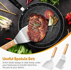 Metal Spatula Set,Fish Griddle Spatulas,Stainless Steel Spatula Turner with Wooden Handle,Small Wide Beveled Edges Spatulas Flippers for Cast Iron Skillet, Pancake, Egg, Burger, Omelet, 2 Pack