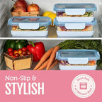 Ello Duraglass Refresh 3.4 Cup Meal Prep Sets 10Pc, 5 Pack Set- Glass Food Storage Container with Silicone Boot and Airtight BPA-Free Plastic Lids, Dishwasher, Microwave and Freezer Safe,Dusk Delight