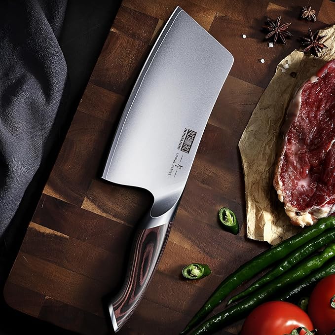 HOSHANHO Cleaver Knife 7 Inch, Ultra Sharp Japanese High Carbon Steel Vegetable Meat Cleaver, Multifunction Chopper Butcher Knife for Home Kitchen and Restaurant