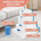 Cozy Essential 16 Pack Vacuum Storage Bags with Electric Pump, Vacuum Seal Space Saver Bags for Clothing, Pillows, Blanket, Bedding, Comforters