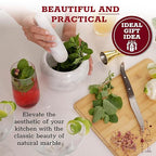 Gusto Nostro Natural Marble Mortar and Pestle Set | 6 Inch - 3.5 Cup Extra Large Mortar Pestle Set for Grinding Herbs, Nuts, Grains | Pesto Grinding and Guacamole Stone Bowl | Marble Spice Crusher