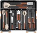 Large Utensil Drawer Organizer for Kitchen, Expandable Silverware Organizer Utensil Holder, Cutlery and Flatware Cooking Tray, Kitchen Drawer Organizers and Storage with Removable Knife Block, Black