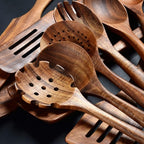 12 Pack Wooden Spoons for Cooking - Natural Teak Kitchen Utensils Set with Spatulas