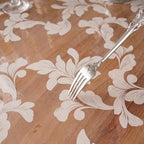 Vinyl Table Cloth Rectangle Clear Table Cover Protector with Block Printed Pattern Oil Spill Proof Farmhouse Rustic Plastic Table Covers for Dining Tables (Scroll Grass, 55 x 84 Inches)