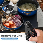 Odoland 5pcs Camping Cookware Non-Stick Camping Pot and Pan Set with Kettle and Removable Handle for Hiking Backpacking and Picnic