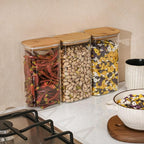 56oz Rectangle Airtight Glass Storage Containers with Bamboo Lids (Set of 3), Square Food Storage Jar, Pantry Organizers for Oats, Cereal, Pasta and Coffee beans (‎with Black Lable)