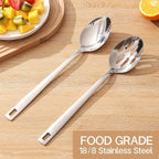18/8 Stainless Steel Cooking Spoons Set - 2-Piece Solid Slotted Serving Spoon Cooking Utensils set for Pasta, Veggies, Salads (Dishwasher-Safe)