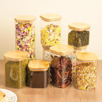 37 oz Glass Food Storage Jars - Set of 6 Glass Canister Sets Square Pantry Storage Containers with Lids for Serving Tea, Coffee, Flour, Sugar, Candy, Cookie, Spice and More