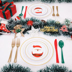 WDF 180 Pieces Plastic Christmas Silverware - Disposable Cutlery Set Incluede 60 Gold Forks, 60 Red Knives and 60 Green Spoons - Heavy Duty Plastic Flatware - Disposable Utensils for Christmas