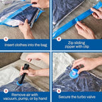8 Pack Small Vacuum Storage Bags for Comforters, Blankets & Clothes – Vacuum Sealed Compression Bags with Hand Pump – Space Saver Storage Bags for Bedding, Moving, Travel & Organization