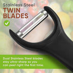 Spring Chef Swivel Vegetable Peeler & Y Potato Peeler for Kitchen with Soft Grip Handles and Ultra Sharp Stainless Steel Blades, Perfect for Veggie, Fruit, Carrot, Apple - Dishwasher Safe - Black