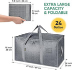 BALEINE 4-Pack Oversized Moving Bags with Reinforced Handles, Heavy-Duty Storage Tote for Clothes, Moving Supplies (Winter Grey, 4-Pack)