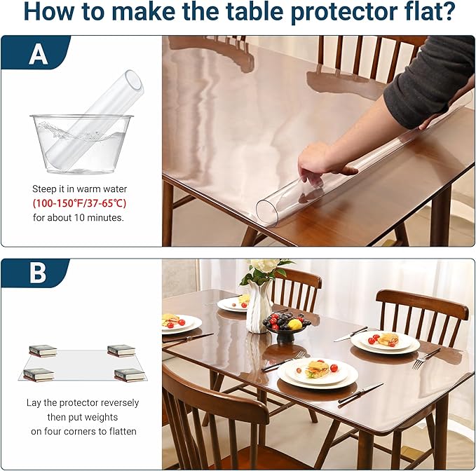 Clear Table Cover Protector Rectangle 42 x 68 Inch, 1.5mm Transparent Plastic Table Protector Waterproof, Anti-Scratch Clear Desk Mat for Office Desktop Dresser Dining Table, FDA Compliant
