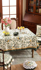 patdrea Designer Green French Linen Rectangular Tablecloth,Vintage Durable Floral Table Cloth,Decorative Table Cover for Kitchen Dining,Parties,Party,Christmas,Thanksgiving,55"x87"-Warbler