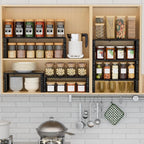 Expandable Spice Rack Kitchen Cabinet Shelf Organizer, Stackable Storage Shelves Racks, Adjustable Counter Shelving for Cabinets, Countertop, Cupboard,Pantry and More(2Packs/Black/Medium)
