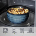 Hasense Cereal Bowls Set of 6, 20 Ounce Ceramic Soup Bowls Set for Kitchen, Suit for Cereal Soup Rice Pasta Salad Oatmeal,Dishwasher Microwave Safe, Navy Blue