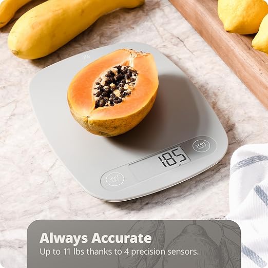 Greater Goods Slim Digital Kitchen Scale 11lb/5kg – Compact Food Scale with 1g Increments for Everyday Cooking, Baking & Meal-Prep, Lightweight Plastic Design, Non-Backlit Display, Battery Included