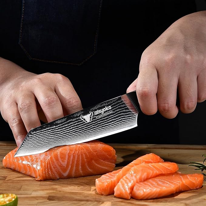 8C Damascus Knife Set - 3PC Chef's Knife, Kitchen and Paring Knives, High Carbon Stainless Steel, Ergonomic Full Tang ABS Anti-Skid Handle