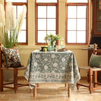 ISAENNE Designer Grayish Green Linen Square Tablecloth,Floral Elegant Stain Resistant Table Cloth,Fall Vintage Decor Tablecloths for Dining Thanksgiving Kitchen Tea Party,67"*67"-Andrew A