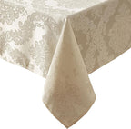 Newbridge Barcelona Luxury Damask Fabric Tablecloth, 108” Round, Golden Beige, 100% Polyester, No Iron, Soil Resistant Dining Room, Party and Banquet Table Cover