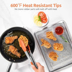 600ºF Heat Resistant Kitchen Tongs: U-Taste 12 inch Large Silicone Cooking Tong with Sturdy Non Stick Rubber Tips & Silicon Coated 18/8 Stainless Steel Handle & Smooth Locking for Serving Grill-Orange