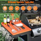 Silicone Grill Mat Compatible with Blackstone, Silicone Griddle Tools Mat with Drip Pad, Spatula Mat for Outdoor Grill Kitchen Counter (Orange)