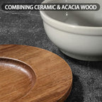 Artena 12 oz Solid Ceramic Chip and Dip Serving Set with Acacia Wooden Tray, 5-inch Grey Dipping Bowls, Small Serving Bowls for Side Dishes, Salsa, Appetizer, Serving Dishes for Entertaining
