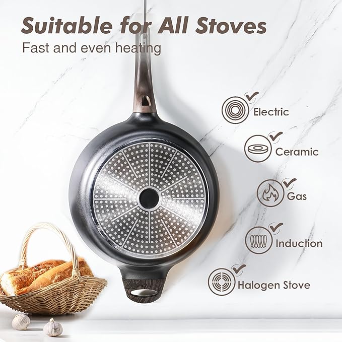 SENSARTE Nonstick Frying Pan Skillet with Lid, 12 Inch Large Deep Frying Pan, 5 Qt Non Stick Saute Pan with Cover, Induction Pan, Healthy Non Toxic Cooking Pan with Helper Handle, PFOA PFOS Free