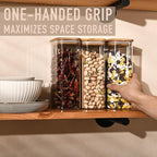 56oz Rectangle Airtight Glass Storage Containers with Bamboo Lids (Set of 4), Square Food Storage Jar, Pantry Organizers for Oats, Cereal, Pasta and Coffee beans (‎with Black Lable)