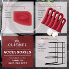 Cuisinel Cast Iron Cookware Set - Complete Pre-Seasoned Kit - 8" Skillet & 10" + 12" Skillets with Glass Lid + Grill Pan + Multi-Cooker/Dutch Oven + Flat Griddle + Pizza Pan + Organizer Rack - 2024