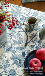 ISAENNE Designer French Linen Table Cloth for Rectangle Table,Blue Floral Washable Indoor Tablecloth,Durable Home Decor Tablecloths for Dining Thanksgiving Kitchen Party Christmas,55"*79"-Ruyi B