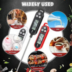 6 Pcs Instant Read Meat Thermometer with Long Probe 9.65 Inch Kitchen Cooking Food Candy Waterproof Digital Thermometer for BBQ Water Milk Yogurt Liquid (Round&Square Ring,Black,White,Red)